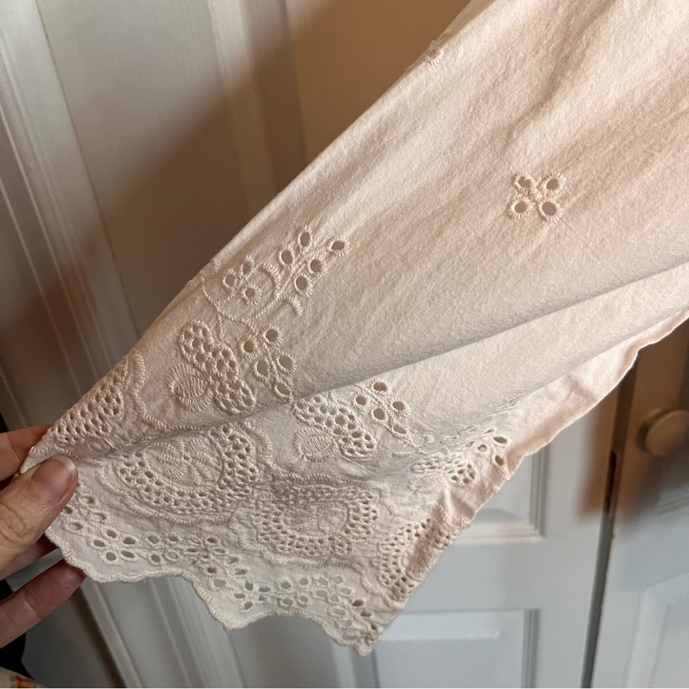 Valentina Naldi Italy Ivory Blush Eyelet Blouse Sz S Peplum Top Cottagecore Boho - Picture 5 of 9